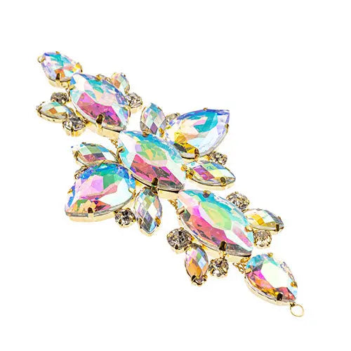 Crystal Motif Navette Oval 129x67mm  Aurora Borealis with Gold Casing - Cosplay Supplies Inc