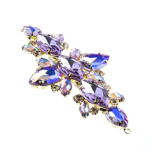 Crystal Motif Navette Oval 129x67mm  Aurora Borealis with Gold Casing - Cosplay Supplies Inc