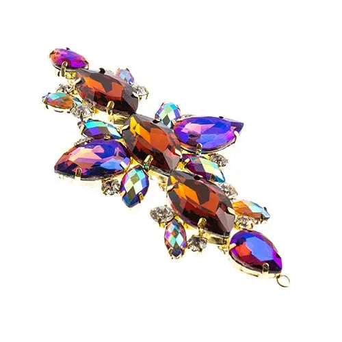 Crystal Motif Navette Oval 129x67mm  Aurora Borealis with Gold Casing - Cosplay Supplies Inc