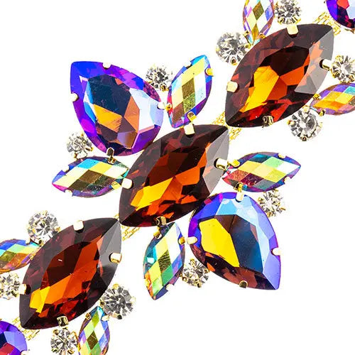 Crystal Motif Navette Oval 129x67mm  Aurora Borealis with Gold Casing - Cosplay Supplies Inc