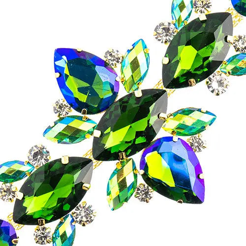 Crystal Motif Navette Oval 129x67mm  Aurora Borealis with Gold Casing - Cosplay Supplies Inc