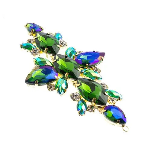 Crystal Motif Navette Oval 129x67mm  Aurora Borealis with Gold Casing - Cosplay Supplies Inc