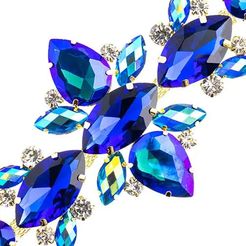 Crystal Motif Navette Oval 129x67mm  Aurora Borealis with Gold Casing - Cosplay Supplies Inc