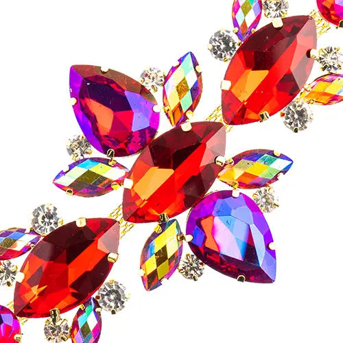 Crystal Motif Navette Oval 129x67mm  Aurora Borealis with Gold Casing - Cosplay Supplies Inc