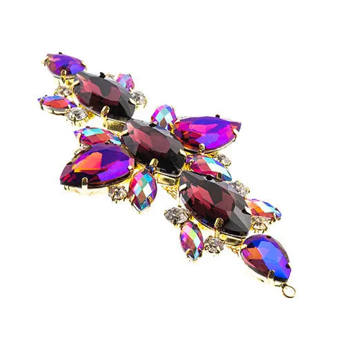 Crystal Motif Navette Oval 129x67mm  Aurora Borealis with Gold Casing - Cosplay Supplies Inc