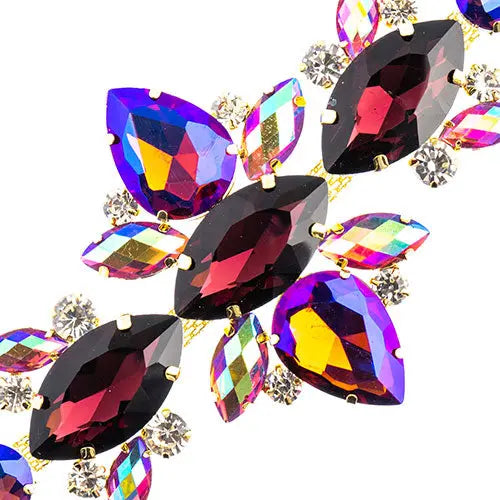 Crystal Motif Navette Oval 129x67mm  Aurora Borealis with Gold Casing - Cosplay Supplies Inc