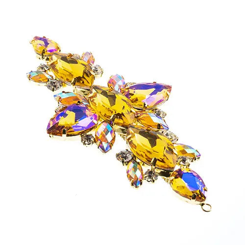 Crystal Motif Navette Oval 129x67mm  Aurora Borealis with Gold Casing - Cosplay Supplies Inc