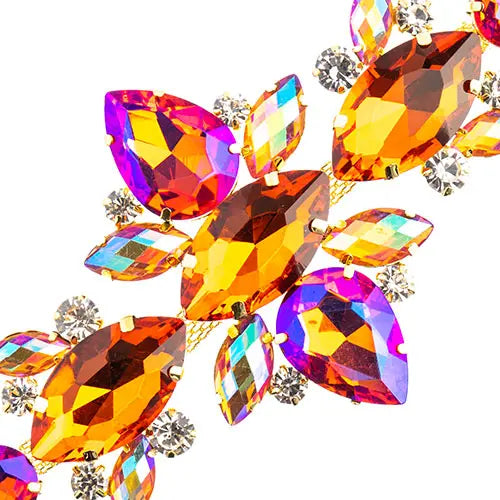 Crystal Motif Navette Oval 129x67mm  Aurora Borealis with Gold Casing - Cosplay Supplies Inc