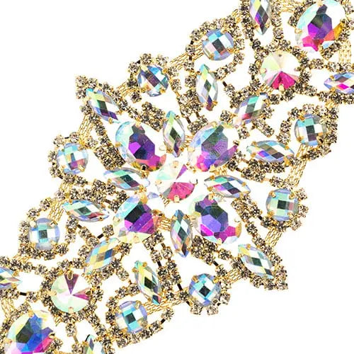 Crystal Motif Dazzling Daisy 19x9cm Aurora Borealis Gold Casing