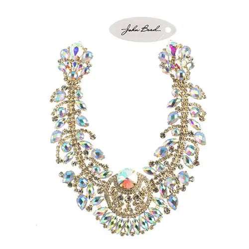 Crystal Motif Chandelier Neckline 17.5x17.5cm Aurora Borealis Gold Casing