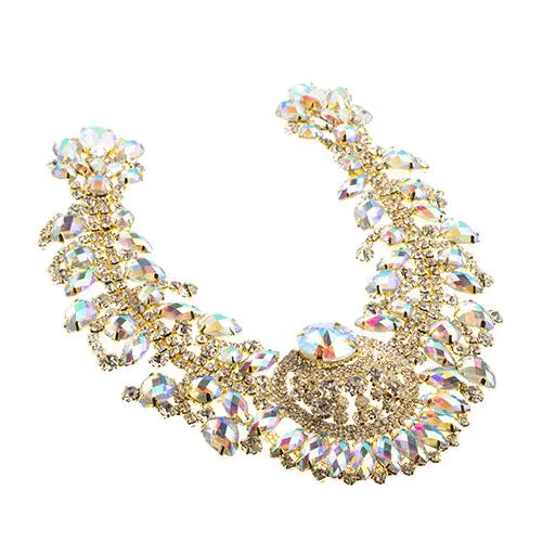 Crystal Motif Chandelier Neckline 17.5x17.5cm Aurora Borealis Gold Casing - Cosplay Supplies Inc