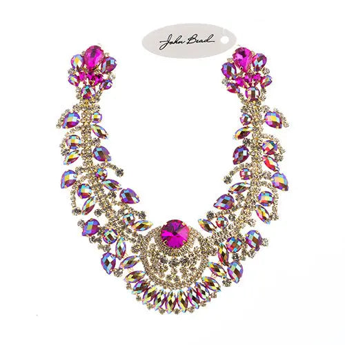 Crystal Motif Chandelier Neckline 17.5x17.5cm Aurora Borealis Gold Casing - Cosplay Supplies Inc