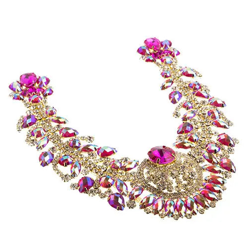Crystal Motif Chandelier Neckline 17.5x17.5cm Aurora Borealis Gold Casing - Cosplay Supplies Inc