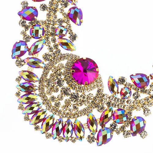 Crystal Motif Chandelier Neckline 17.5x17.5cm Aurora Borealis Gold Casing - Cosplay Supplies Inc