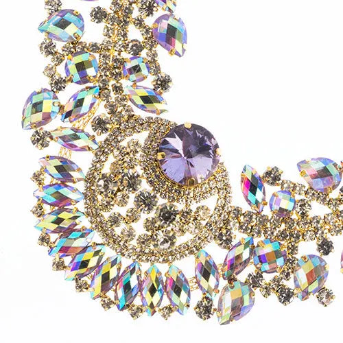 Crystal Motif Chandelier Neckline 17.5x17.5cm Aurora Borealis Gold Casing - Cosplay Supplies Inc