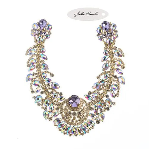 Crystal Motif Chandelier Neckline 17.5x17.5cm Aurora Borealis Gold Casing - Cosplay Supplies Inc