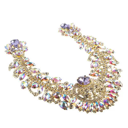 Crystal Motif Chandelier Neckline 17.5x17.5cm Aurora Borealis Gold Casing - Cosplay Supplies Inc