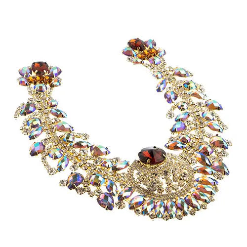 Crystal Motif Chandelier Neckline 17.5x17.5cm Aurora Borealis Gold Casing - Cosplay Supplies Inc