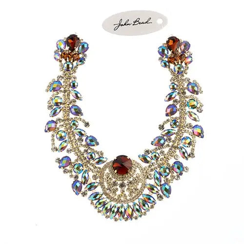 Crystal Motif Chandelier Neckline 17.5x17.5cm Aurora Borealis Gold Casing - Cosplay Supplies Inc