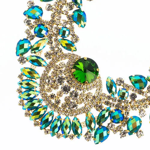 Crystal Motif Chandelier Neckline 17.5x17.5cm Aurora Borealis Gold Casing - Cosplay Supplies Inc