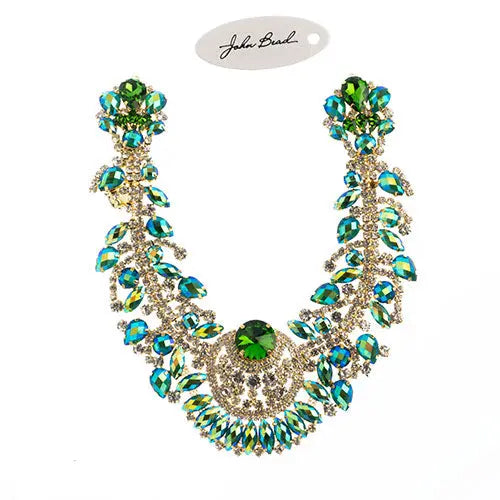 Crystal Motif Chandelier Neckline 17.5x17.5cm Aurora Borealis Gold Casing - Cosplay Supplies Inc