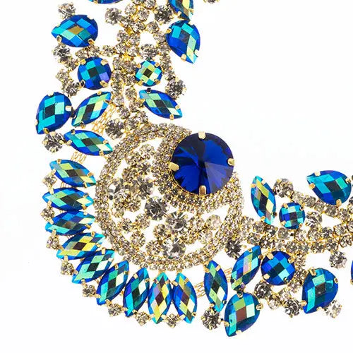 Crystal Motif Chandelier Neckline 17.5x17.5cm Aurora Borealis Gold Casing - Cosplay Supplies Inc