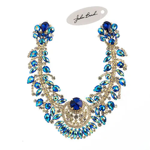 Crystal Motif Chandelier Neckline 17.5x17.5cm Aurora Borealis Gold Casing - Cosplay Supplies Inc