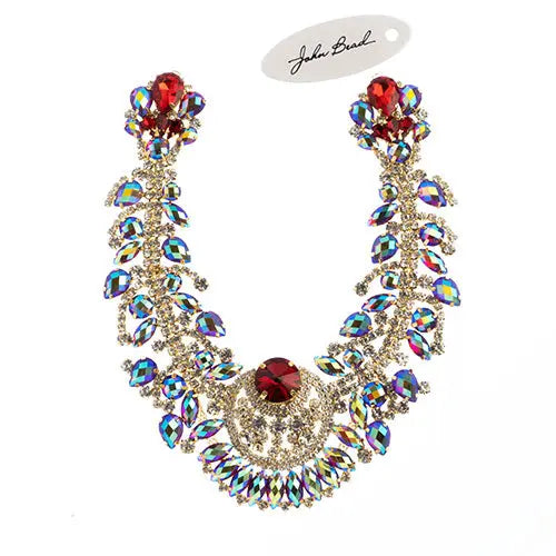 Crystal Motif Chandelier Neckline 17.5x17.5cm Aurora Borealis Gold Casing - Cosplay Supplies Inc