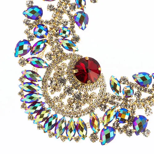 Crystal Motif Chandelier Neckline 17.5x17.5cm Aurora Borealis Gold Casing - Cosplay Supplies Inc