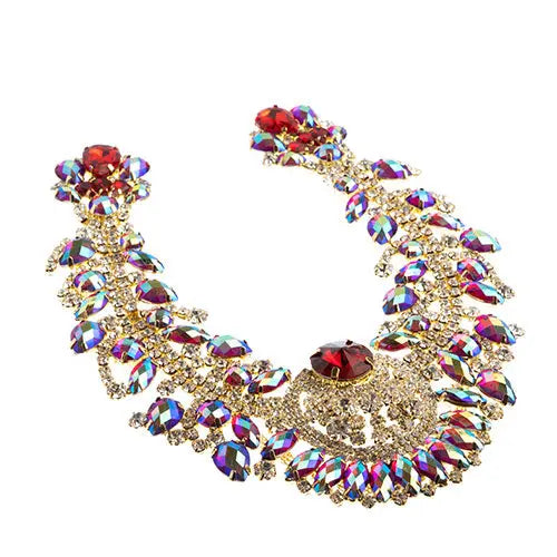 Crystal Motif Chandelier Neckline 17.5x17.5cm Aurora Borealis Gold Casing - Cosplay Supplies Inc