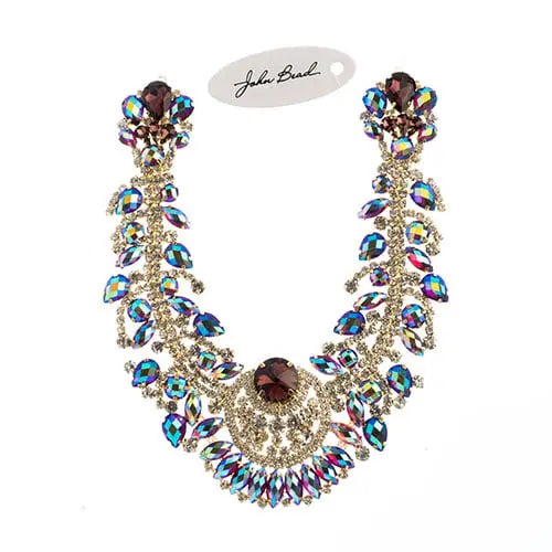 Crystal Motif Chandelier Neckline 17.5x17.5cm Aurora Borealis Gold Casing - Cosplay Supplies Inc