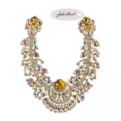 Crystal Motif Chandelier Neckline 17.5x17.5cm Aurora Borealis Gold Casing - Cosplay Supplies Inc