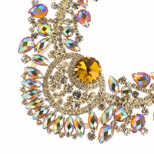 Crystal Motif Chandelier Neckline 17.5x17.5cm Aurora Borealis Gold Casing - Cosplay Supplies Inc