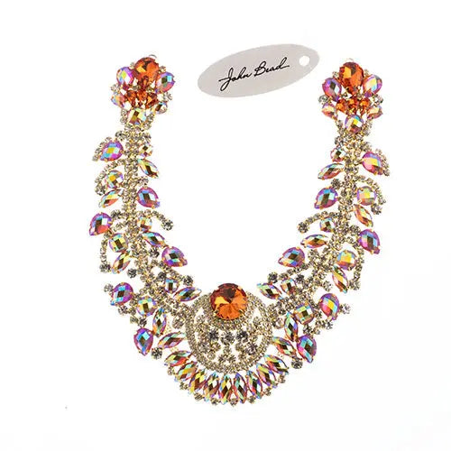 Crystal Motif Chandelier Neckline 17.5x17.5cm Aurora Borealis Gold Casing - Cosplay Supplies Inc