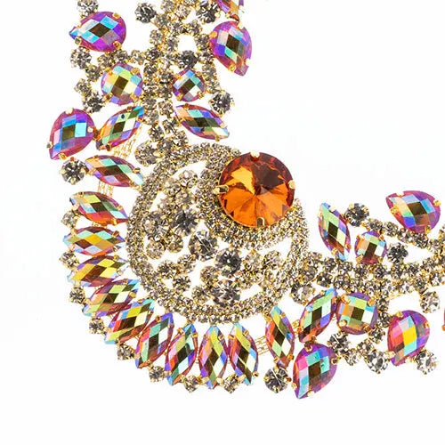 Crystal Motif Chandelier Neckline 17.5x17.5cm Aurora Borealis Gold Casing - Cosplay Supplies Inc