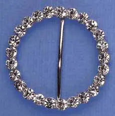 Rhinestone Buckle Metal Round Silver/Crystal - 7cm Large stone SS37