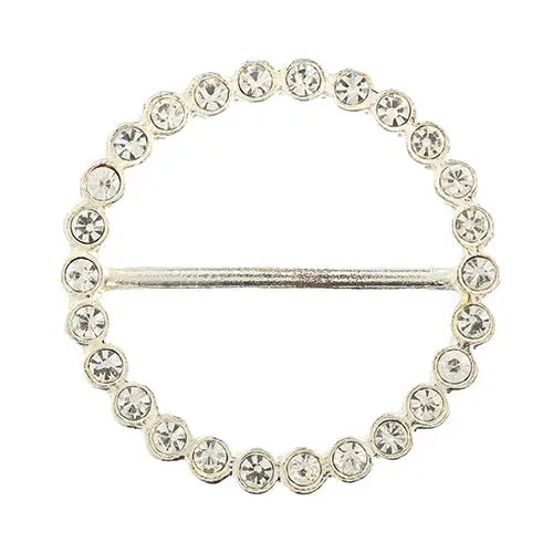 Rhinestone Buckle Metal Round Silver/Crystal 5cm Cast Setting - Cosplay Supplies Inc