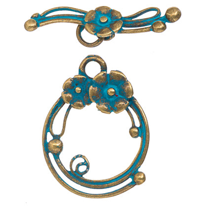 Toggle - Fancy Flower Round 25x26mm Patina Finish - Cosplay Supplies Inc