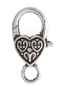 Lobster Clasp 26mm Heart Pattern Antique Silver Lead Free Nickel Free - Cosplay Supplies Inc