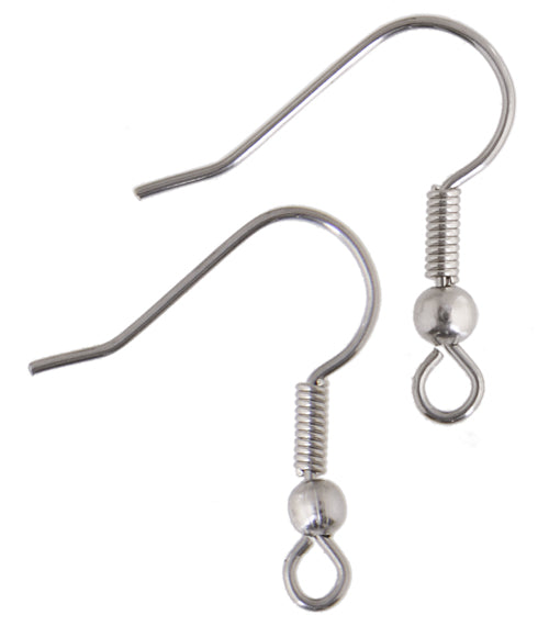 Fish Hook Earwire With Ball & Coil Surgical Steel 20mm