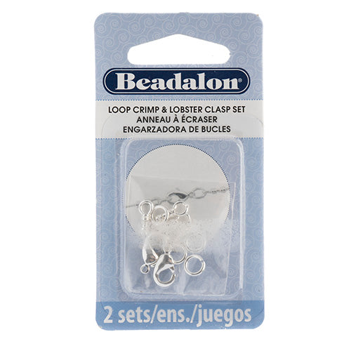 Beadalon Loop Crimp & Lobster Clasp 2 Sets Fits 1mm Cord Tarnish Resistant 