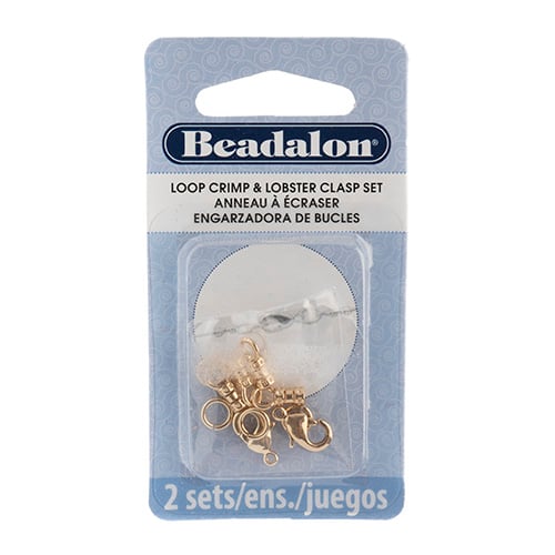 Beadalon Loop Crimp & Lobster Clasp 2 Sets Fits 2mm Cord Tarnish Resistant 