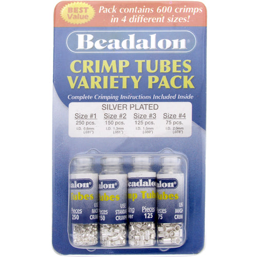 Beadalon Crimp Tubes Variety Pack #1-4 Plated Silver 600 Pcs