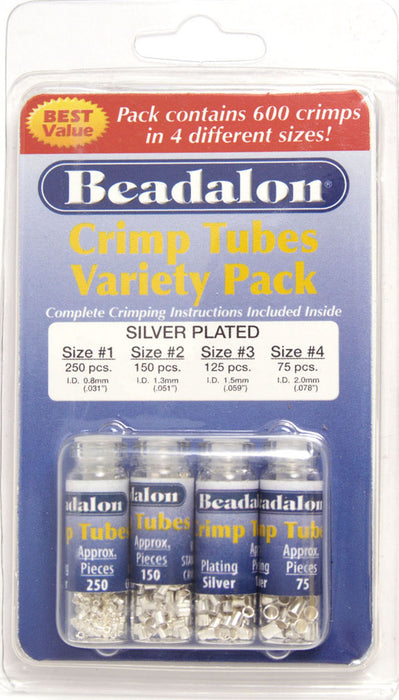 Beadalon Crimp Tubes Variety Pack #1-4 Plated Silver 600 Pcs