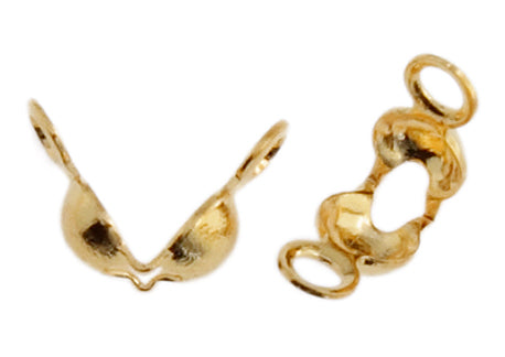 Bead Tip Cap Connector 3.5x1.7mm 2 Ring Brass Base Coated Gold Clamshell