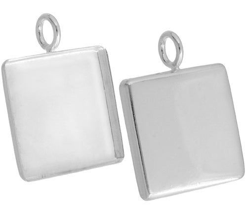 Bezel Stamped Pendant Square 32x3mm Silver