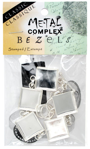 Bezel Stamped Bracelet 8.5in 19x4.25mm Silver Square