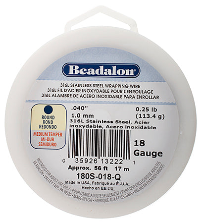 Beadalon 316L Wire Stainless Steel Round 18ga 1/4lb 56ft