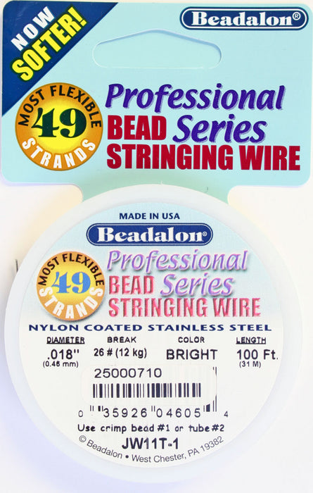Beadalon .018 49-strand Stringing Wire 100ft Bright