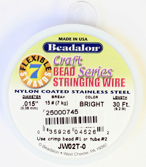 Beadalon .015/7 Stringing Wire 30ft Bright